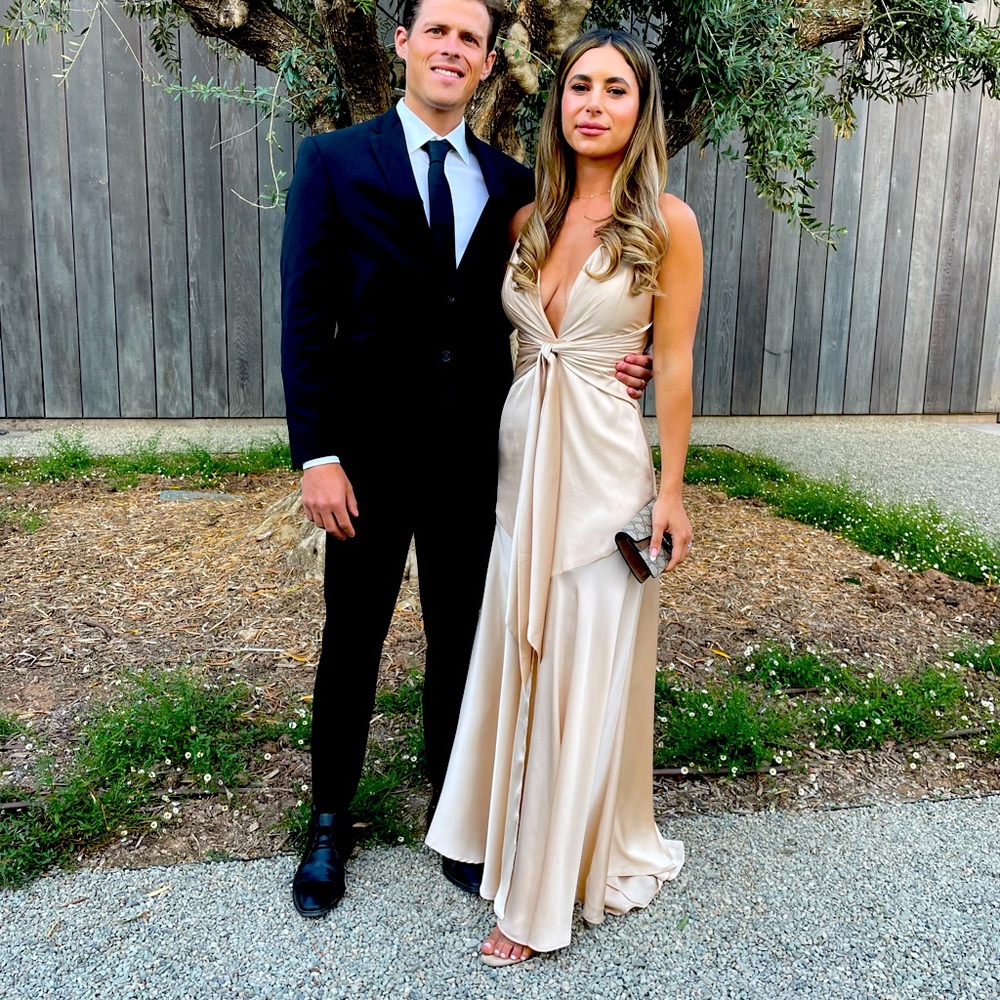 Fame and Partners champagne silk gown